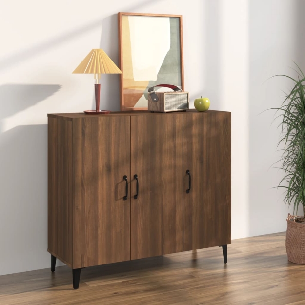 Credenza Rovere Marrone 90x34x80 cm in Legno Multistrato