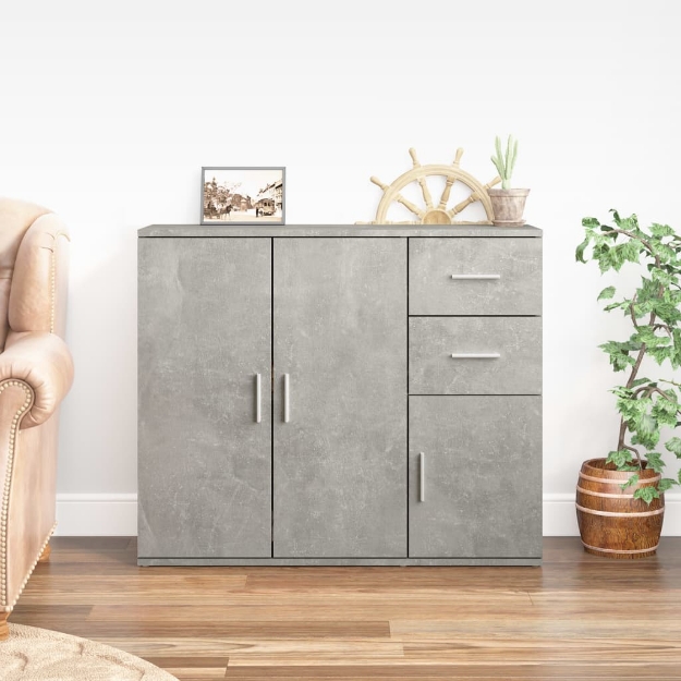 Credenza Grigio Cemento 91x29,5x75 cm in Legno Multistrato