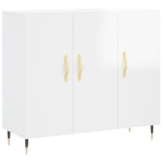 Credenza Bianco Lucido 90x34x80 cm in Legno Multistrato