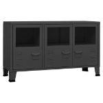 Credenza Antracite Industriale 105x35x62 cm in Metallo e Vetro