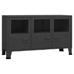 Credenza Nera Industriale 105x35x62 cm in Metallo e Vetro