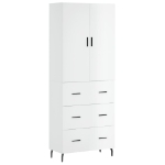 Credenza Bianco Lucido 69,5x34x180 cm in Legno Multistrato