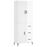 Credenza Bianco Lucido 69,5x34x180 cm in Legno Multistrato