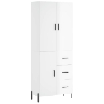 Credenza Bianco Lucido 69,5x34x180 cm in Legno Multistrato