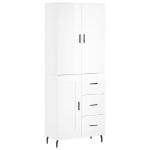 Credenza Bianco Lucido 69,5x34x180 cm in Legno Multistrato