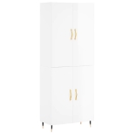 Credenza Bianco Lucido 69,5x34x180 cm in Legno Multistrato