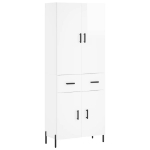 Credenza Bianco Lucido 69,5x34x180 cm in Legno Multistrato