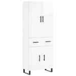 Credenza Bianco Lucido 69,5x34x180 cm in Legno Multistrato