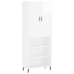 Credenza Bianco Lucido 69,5x34x180 cm in Legno Multistrato