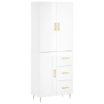 Credenza Bianco Lucido 69,5x34x180 cm in Legno Multistrato