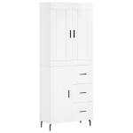 Credenza Bianco Lucido 69,5x34x180 cm in Legno Multistrato