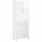 Credenza Bianco Lucido 69,5x34x180 cm in Legno Multistrato