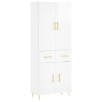 Credenza Bianco Lucido 69,5x34x180 cm in Legno Multistrato