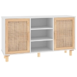 Credenza Bianca 105x30x60cm Legno Massello Pino Rattan Naturale