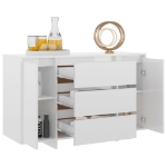 Credenza con 3 Cassetti Bianco Lucido 120x41x75cm in Truciolato