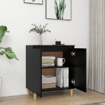 Credenza con Gambe in Legno Massello Nera 60x35x70cm Truciolato