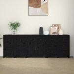 Credenza Nera 230x35x80 cm in Legno Massello di Pino