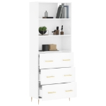 Credenza Bianco Lucido 69,5x34x180 cm in Legno Multistrato