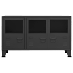 Credenza Nera Industriale 105x35x62 cm in Metallo e Vetro