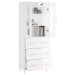 Credenza Bianco Lucido 69,5x34x180 cm in Legno Multistrato