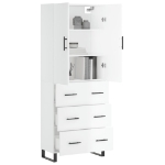 Credenza Bianco Lucido 69,5x34x180 cm in Legno Multistrato