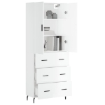 Credenza Bianco Lucido 69,5x34x180 cm in Legno Multistrato