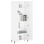 Credenza Bianco Lucido 69,5x34x180 cm in Legno Multistrato