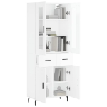 Credenza Bianco Lucido 69,5x34x180 cm in Legno Multistrato