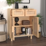 Credenza Marrone 60x30x75cm Legno Massello Pino Rattan Naturale