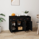 Credenza Nera 100x40x75 cm in Legno Massello di Pino