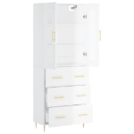 Credenza Bianco Lucido 69,5x34x180 cm in Legno Multistrato