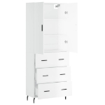 Credenza Bianco Lucido 69,5x34x180 cm in Legno Multistrato