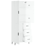 Credenza Bianco Lucido 69,5x34x180 cm in Legno Multistrato