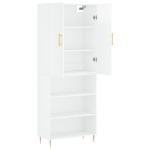 Credenza Bianco Lucido 69,5x34x180 cm in Legno Multistrato