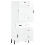 Credenza Bianco Lucido 69,5x34x180 cm in Legno Multistrato