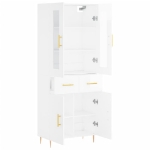 Credenza Bianco Lucido 69,5x34x180 cm in Legno Multistrato