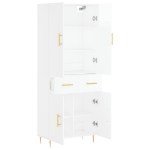 Credenza Bianco Lucido 69,5x34x180 cm in Legno Multistrato