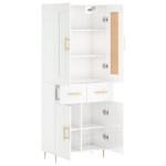 Credenza Bianco Lucido 69,5x34x180 cm in Legno Multistrato