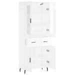 Credenza Bianco Lucido 69,5x34x180 cm in Legno Multistrato