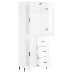 Credenza Bianco Lucido 69,5x34x180 cm in Legno Multistrato