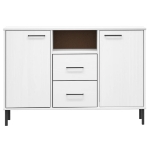 Credenza Gambe Metallo Bianco 113x40x77 cm Legno Massello OSLO