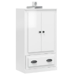 Credenza Bianco Lucido 60x35,5x103,5 cm in Legno Multistrato