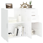 Credenza Bianco Lucido 91x29,5x75 cm in Legno Multistrato