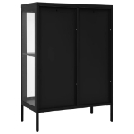 Credenza Nera 75x35x105 cm in Acciaio e Vetro