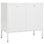 Credenza Bianca 75x35x70 cm in Acciaio e Vetro Temperato