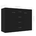 Credenza Nera 88x30x65 cm in Legno Multistrato