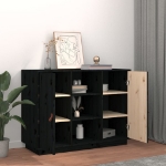 Credenza Nera 100x40x75 cm in Legno Massello di Pino