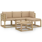 Set Salotto da Giardino 5 pz con Cuscini Beige