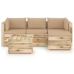 Set Divani da Giardino con Cuscini 5 pz Legno Impregnato Verde