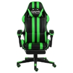 Sedia da Gaming con Poggiapiedi Nero e Verde in Similpelle